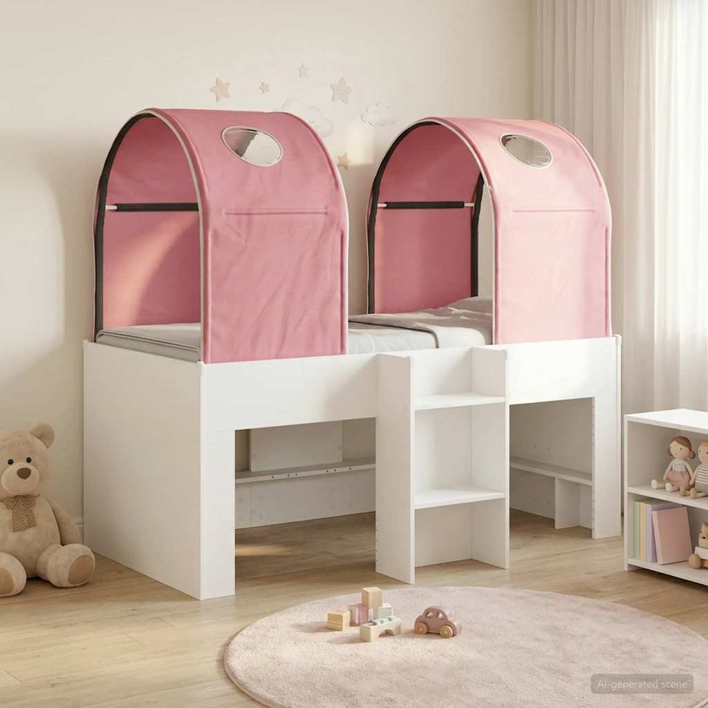 Bed with Tunnel 3 pcs Engineered Wood White and pink