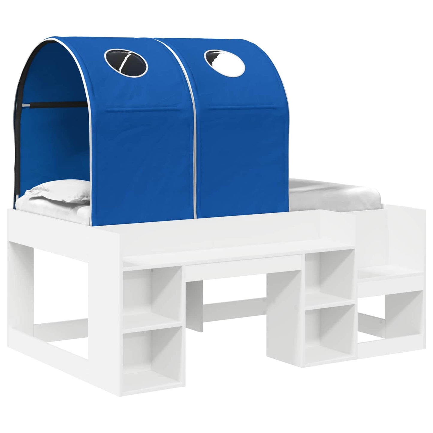 vidaXL Bed with Tunnel with Shelf 3 pcs White and Blue Engineered Wood 2
