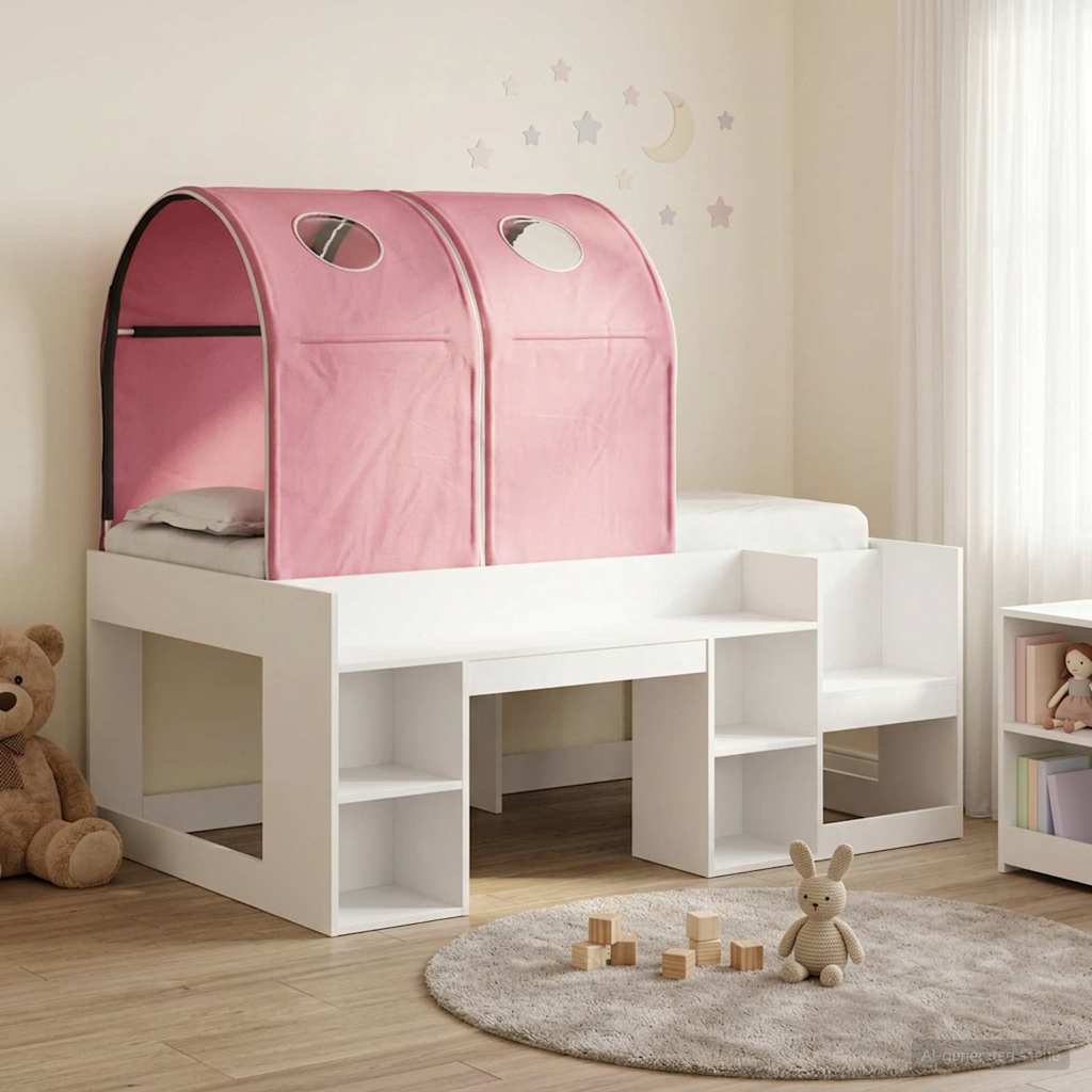 vidaXL Bed with Tunnel with Shelf 3 pcs White and Pink Engineered Wood 1