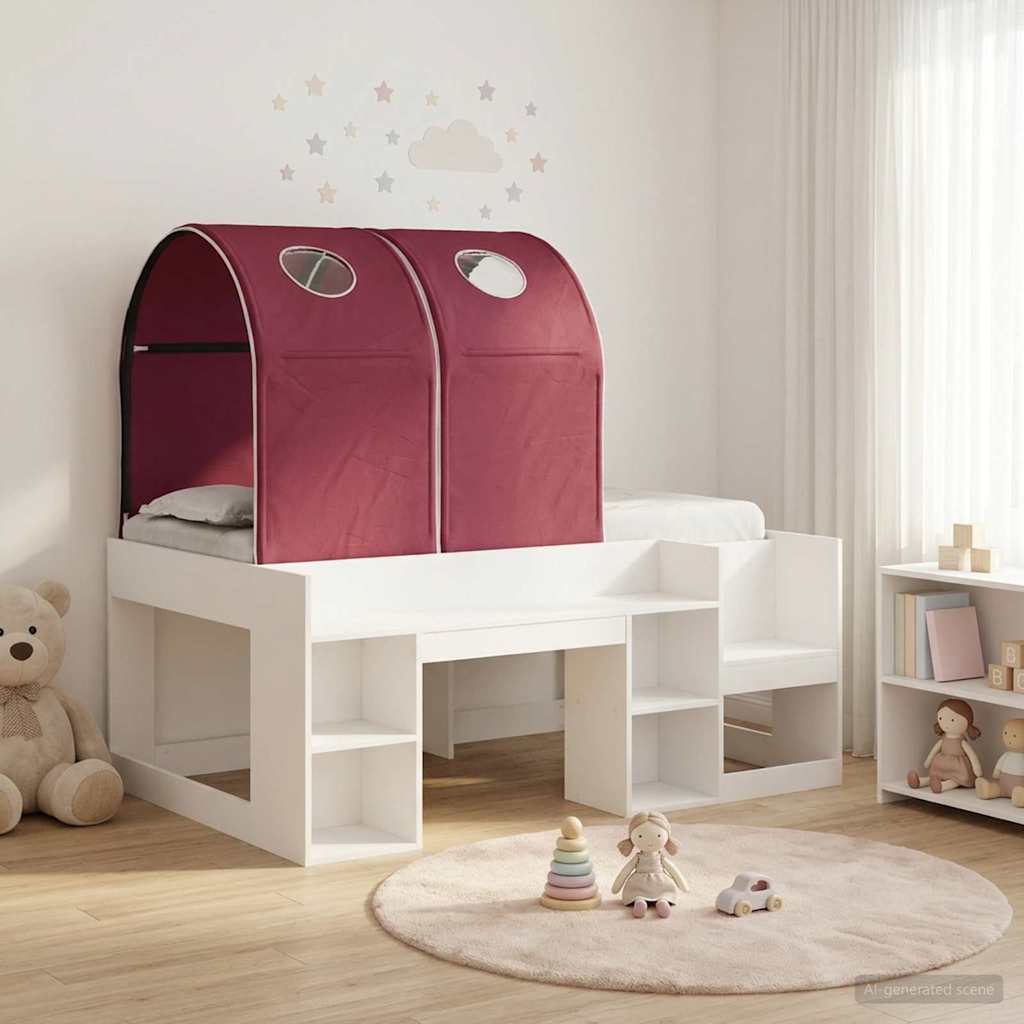 vidaXL Bed with Tunnel with Shelf 3 pcs White and Red Engineered Wood 1