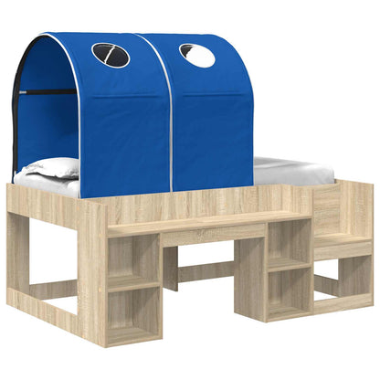 Bed with Tunnel 3 pcs Engineered Wood Sonoma oak and blue