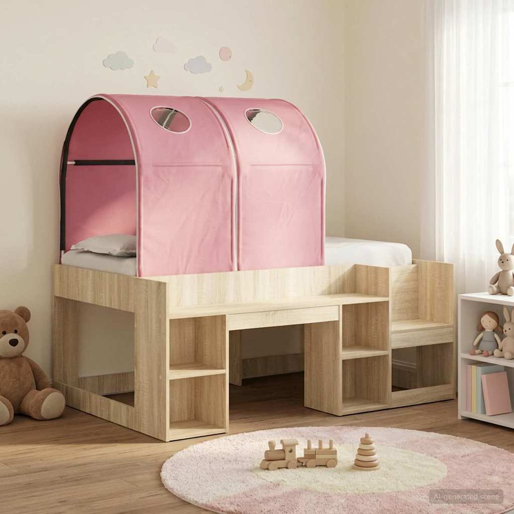 Bed with Tunnel 3 pcs Engineered Wood Sonoma oak and pink