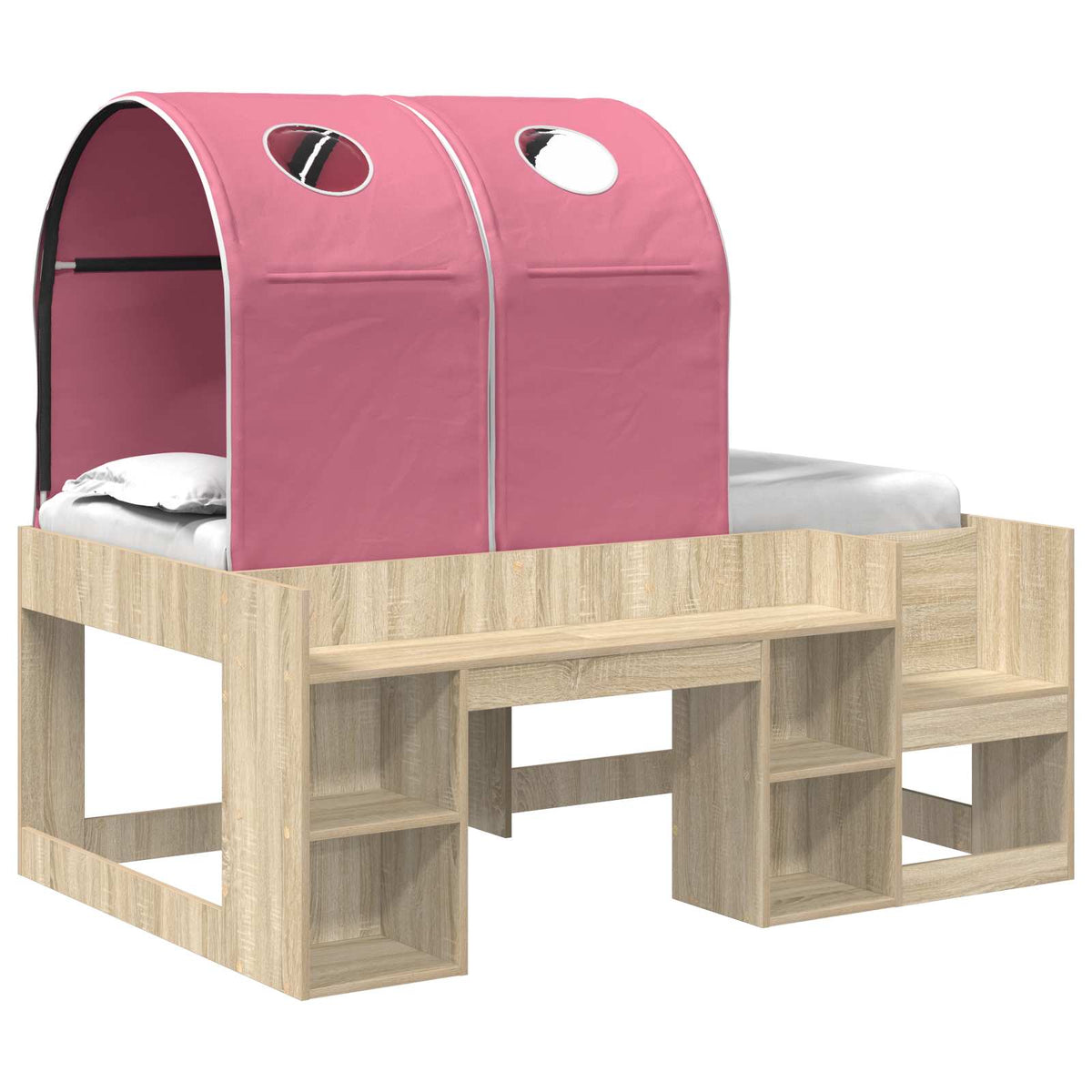 Bed with Tunnel 3 pcs Engineered Wood Sonoma oak and pink