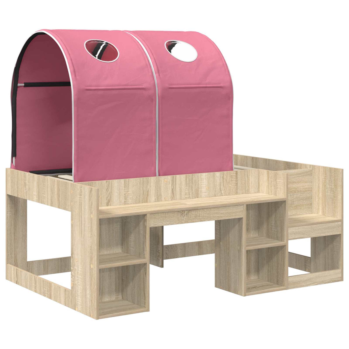 Bed with Tunnel 3 pcs Engineered Wood Sonoma oak and pink