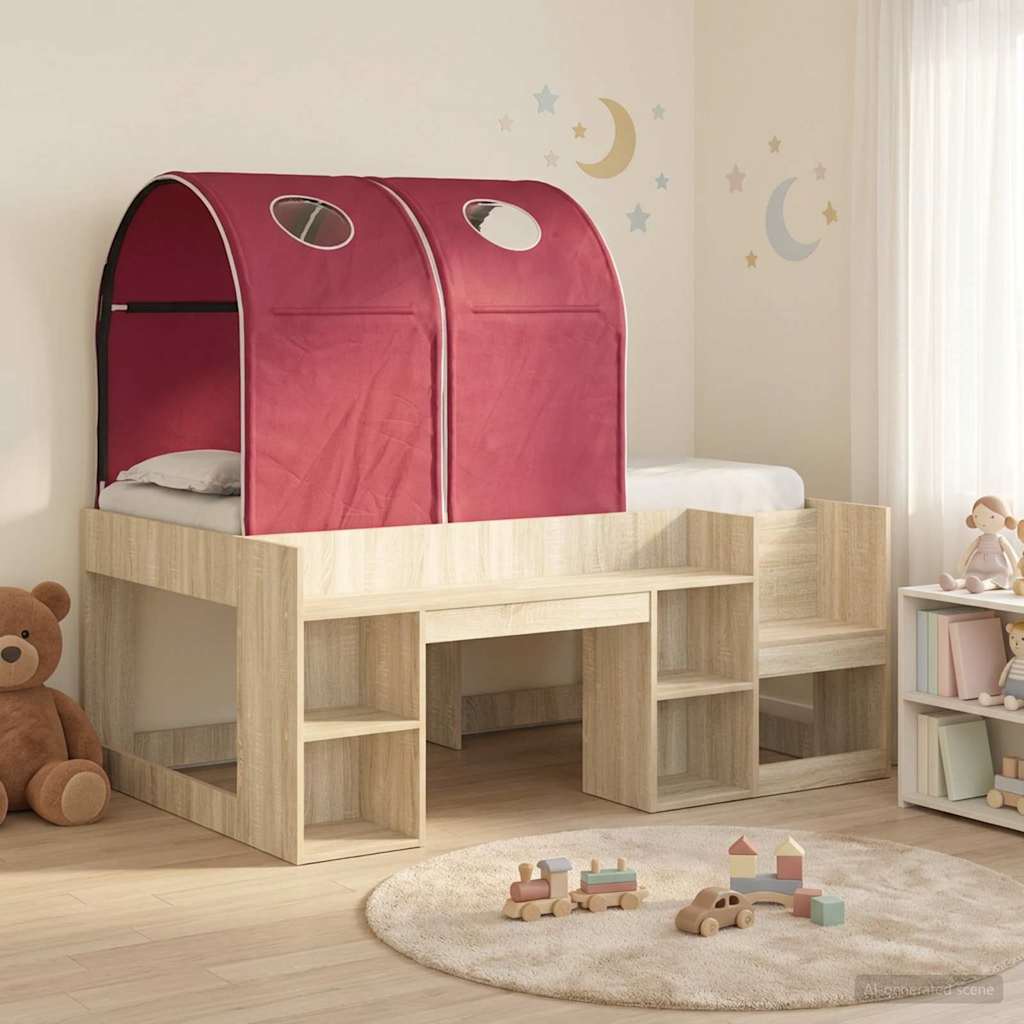 Bed with Tunnel 3 pcs Engineered Wood Sonoma oak and red