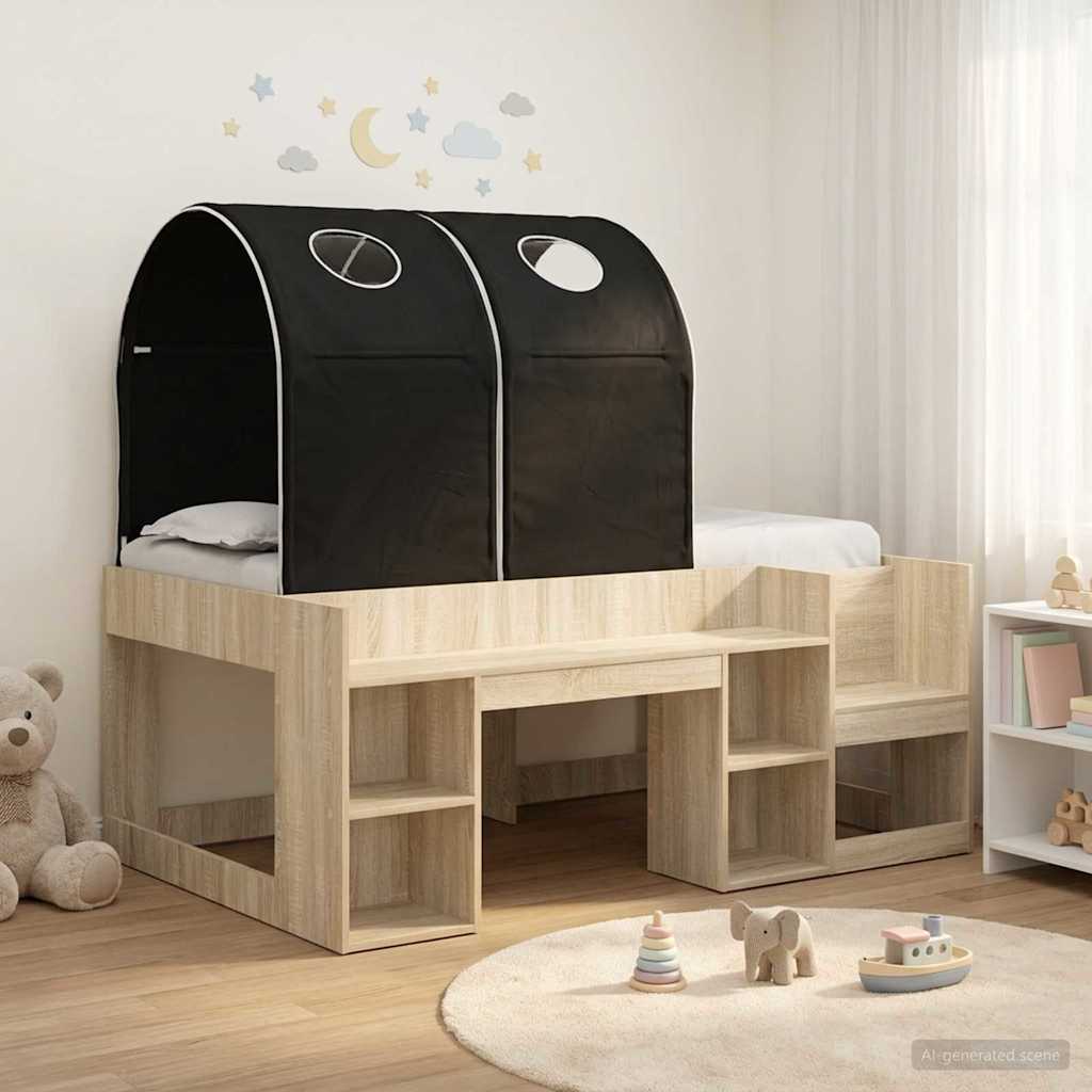 Bed with Tunnel 3 pcs Engineered Wood Sonoma oak and black