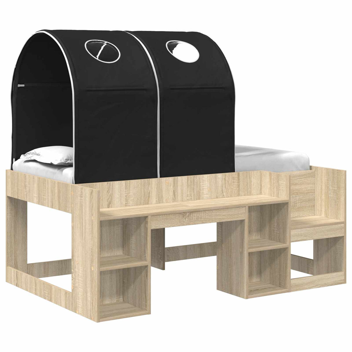 Bed with Tunnel 3 pcs Engineered Wood Sonoma oak and black