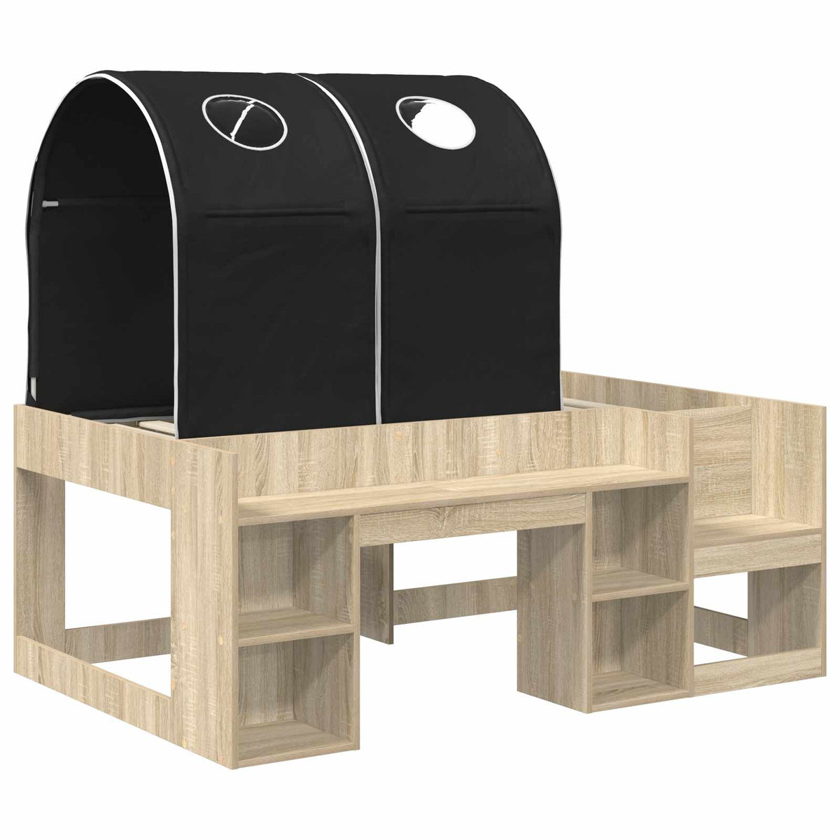 Bed with Tunnel 3 pcs Engineered Wood Sonoma oak and black