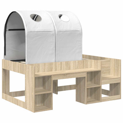 Bed with Tunnel 3 pcs Engineered Wood Sonoma oak and white