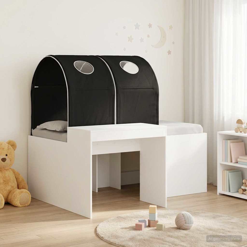 Bed with Tunnel 3 pcs Engineered Wood White and black