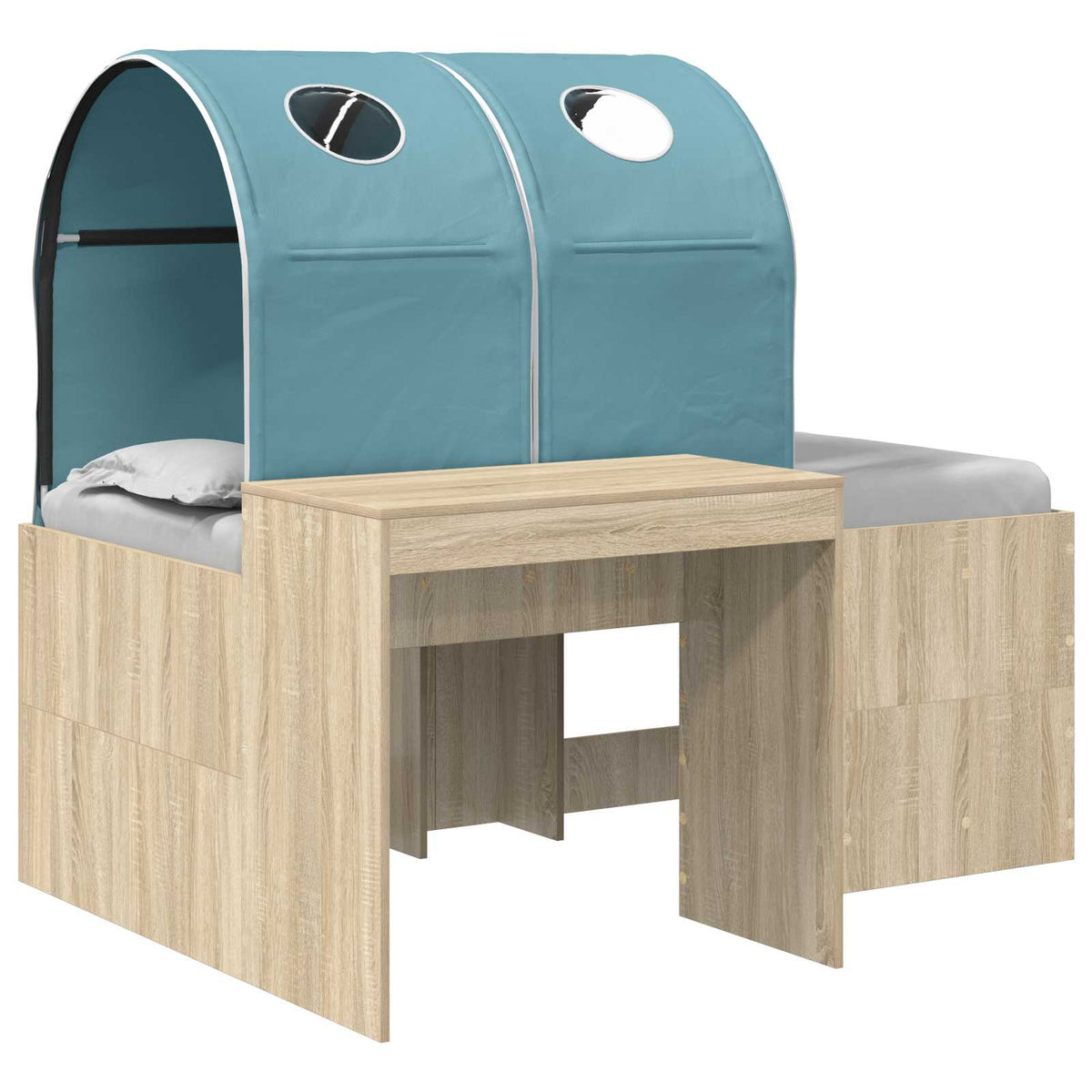 Bed with Tunnel 3 pcs Engineered Wood Sonoma oak and light blue