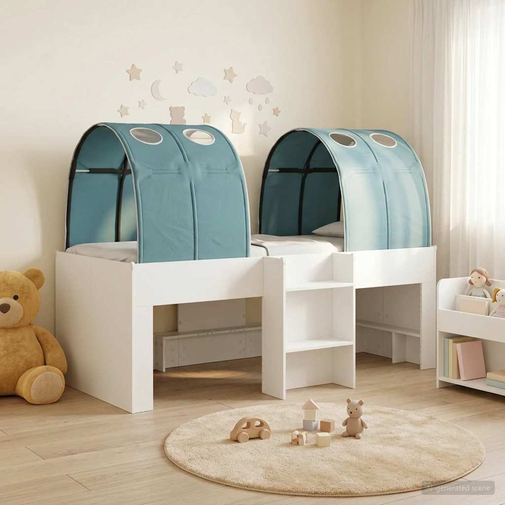 vidaXL Bed with Tunnel 3 pcs White and Light Blue Engineered Wood 1