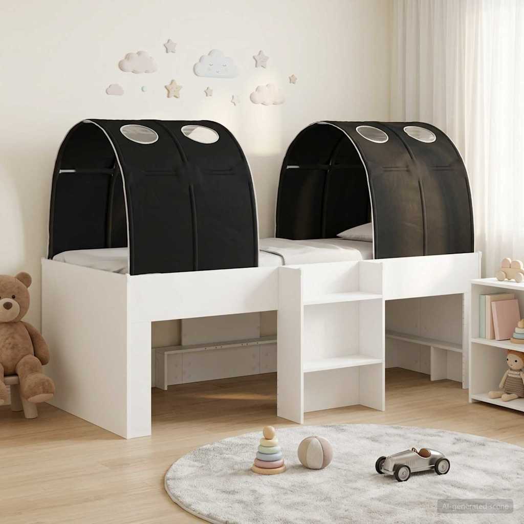 vidaXL Bed with Tunnel 3 pcs White and Black Engineered Wood 1