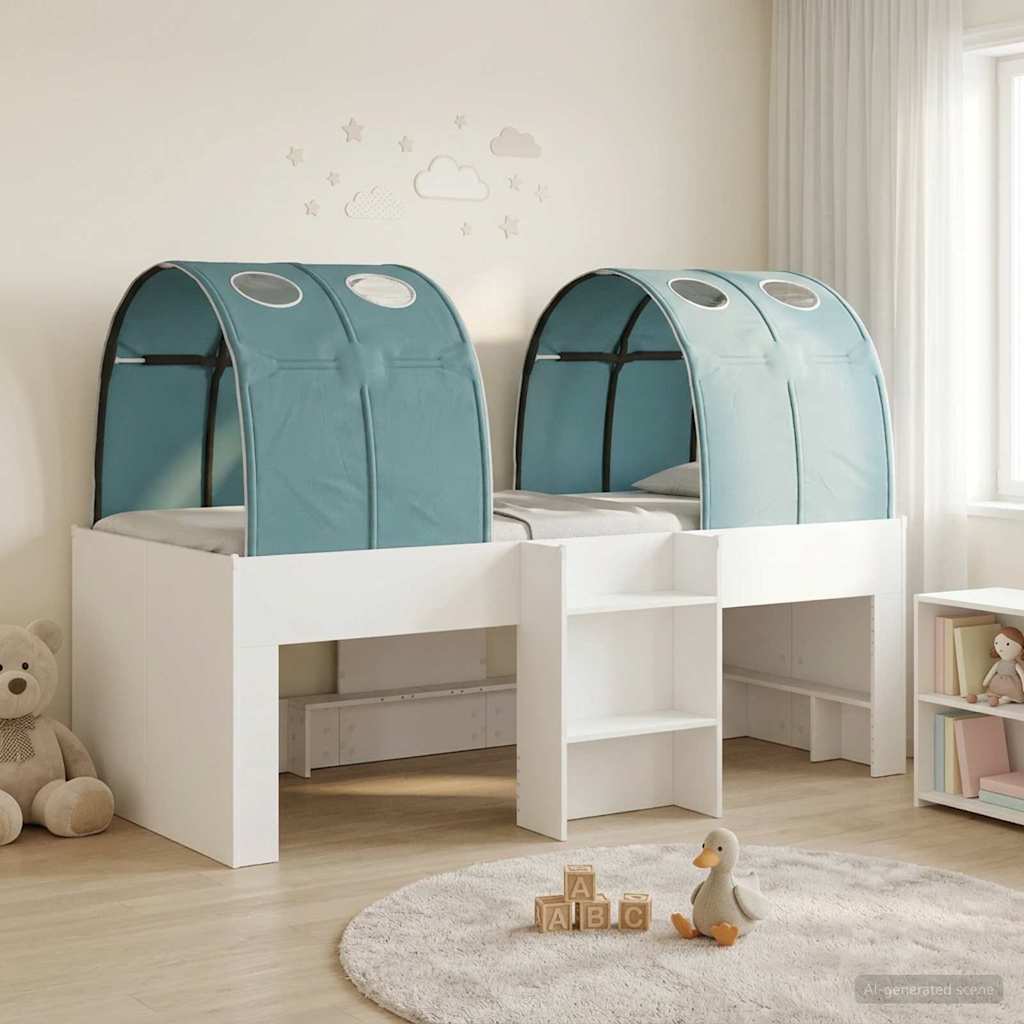 vidaXL Kids'High Bed Frame with Tunnel 3 pcs White and Light Blue 1