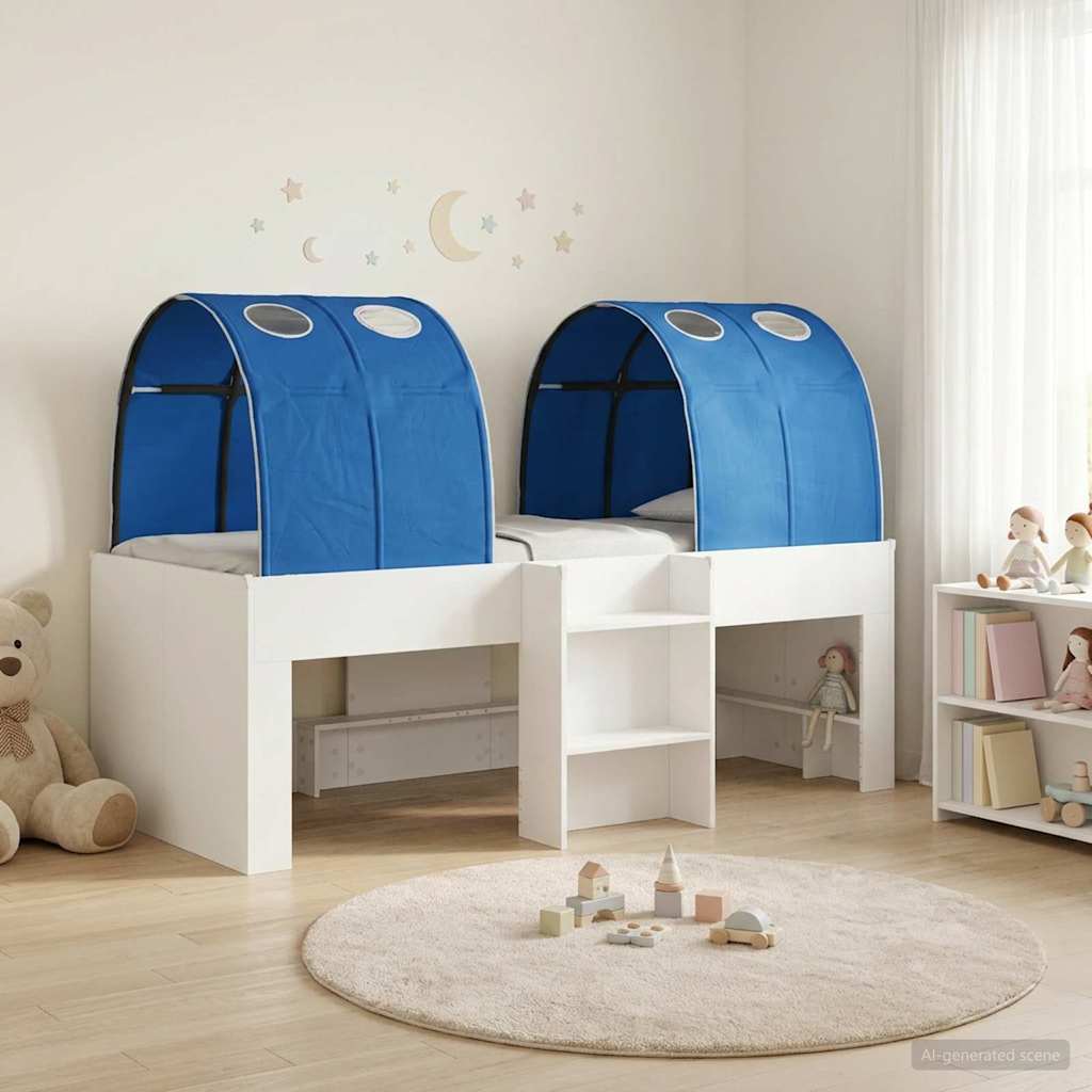 vidaXL Kids'High Bed Frame with Tunnel 3 pcs White and Blue 1
