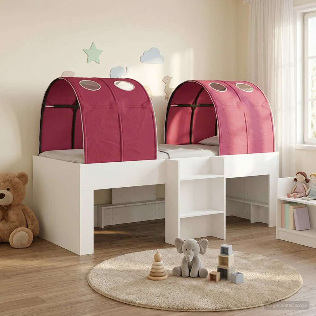 vidaXL Kids'High Bed Frame with Tunnel 3 pcs White and Red 1