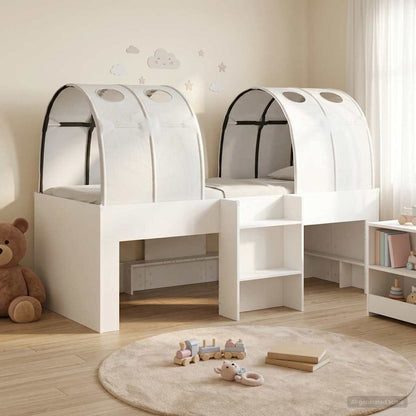 vidaXL Kids'High Bed Frame with Tunnel 3 pcs White Engineered Wood 1