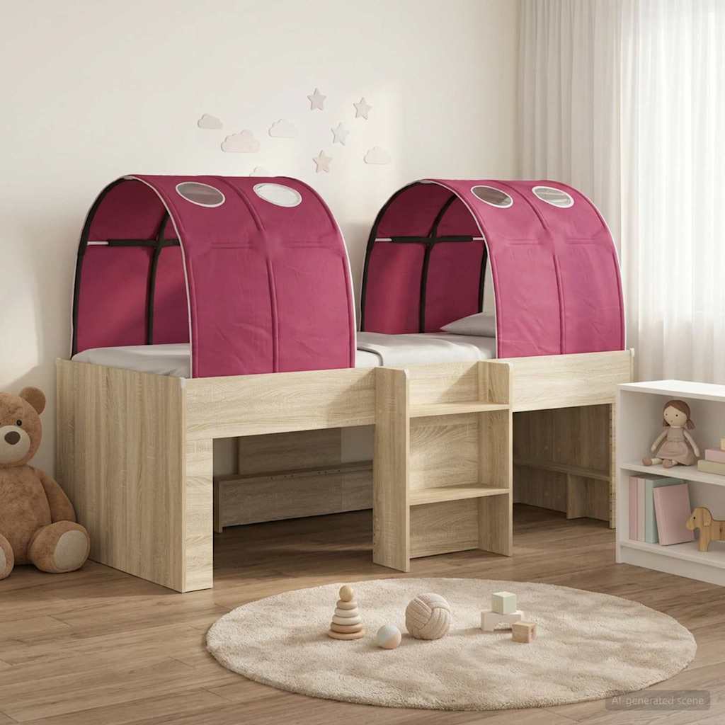 vidaXL Kids'High Bed Frame with Tunnel 3 pcs Sonoma Oak and Red 1