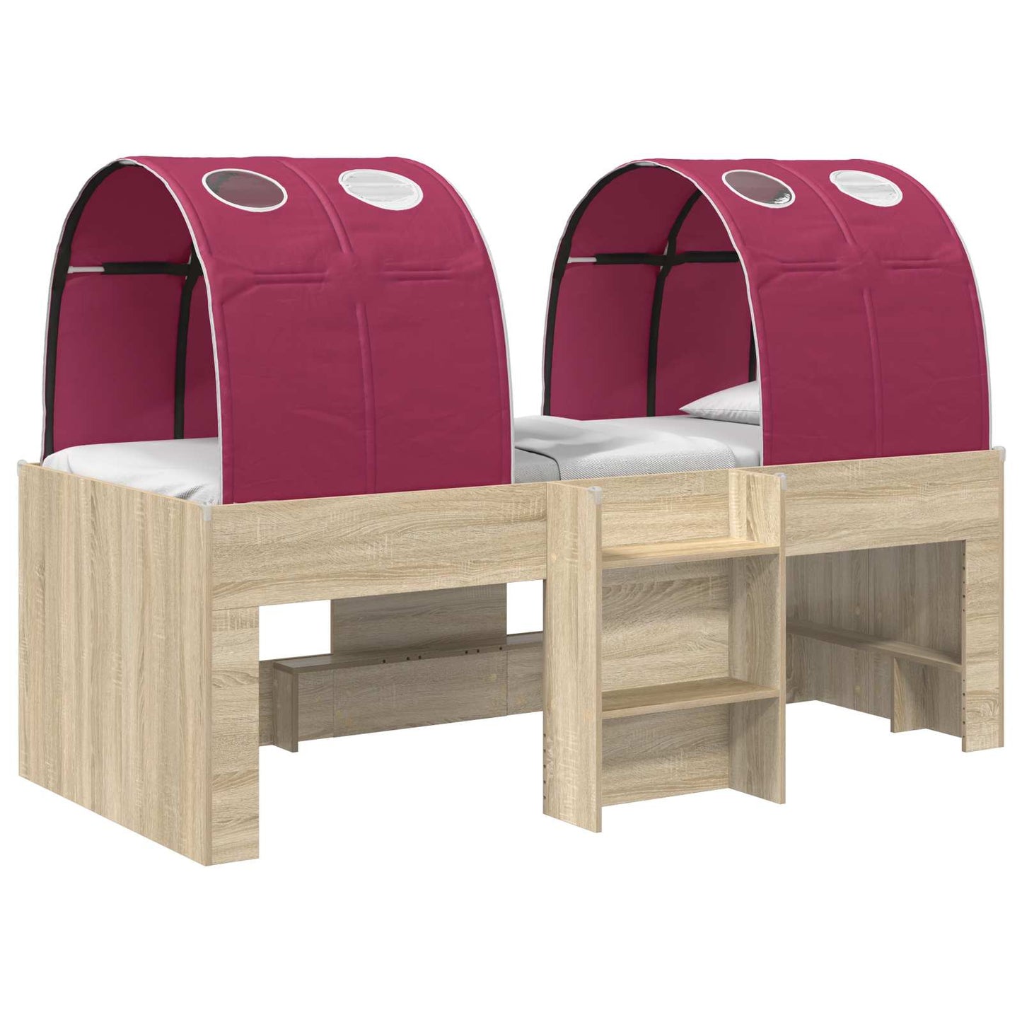 vidaXL Kids'High Bed Frame with Tunnel 3 pcs Sonoma Oak and Red 2