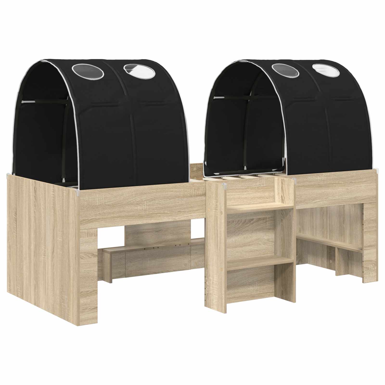 vidaXL Kids'High Bed Frame with Tunnel 3 pcs Sonoma Oak and Black 3