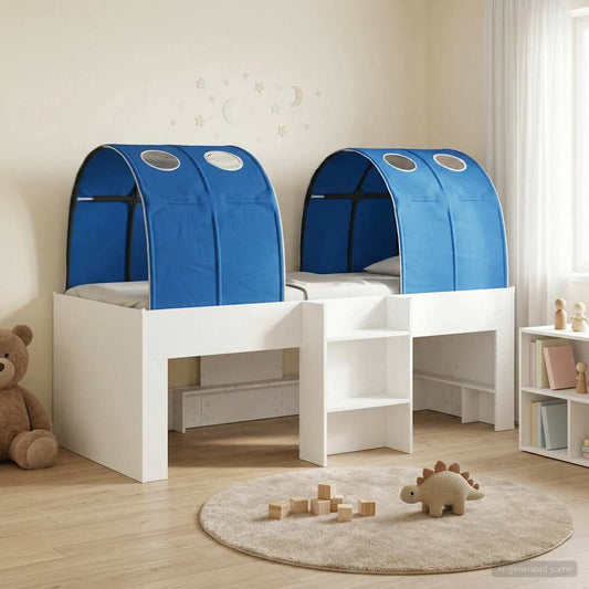 vidaXL Bed with Tunnel 3 pcs White and Blue Engineered Wood 1