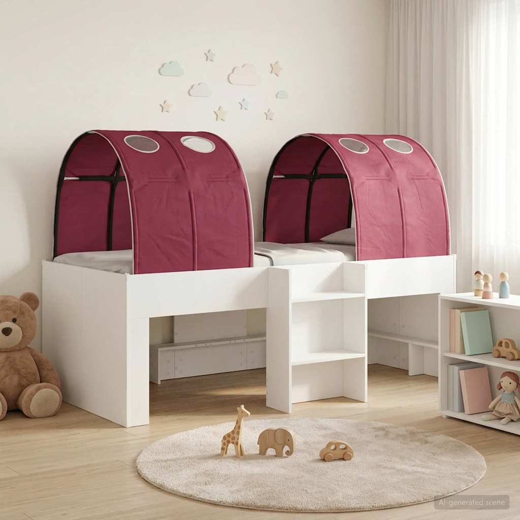 vidaXL Bed with Tunnel 3 pcs White and Red Engineered Wood 1