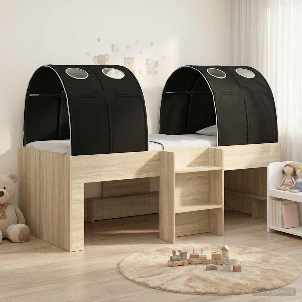 vidaXL Bed with Tunnel 3 pcs Sonoma Oak and Black Engineered Wood 1