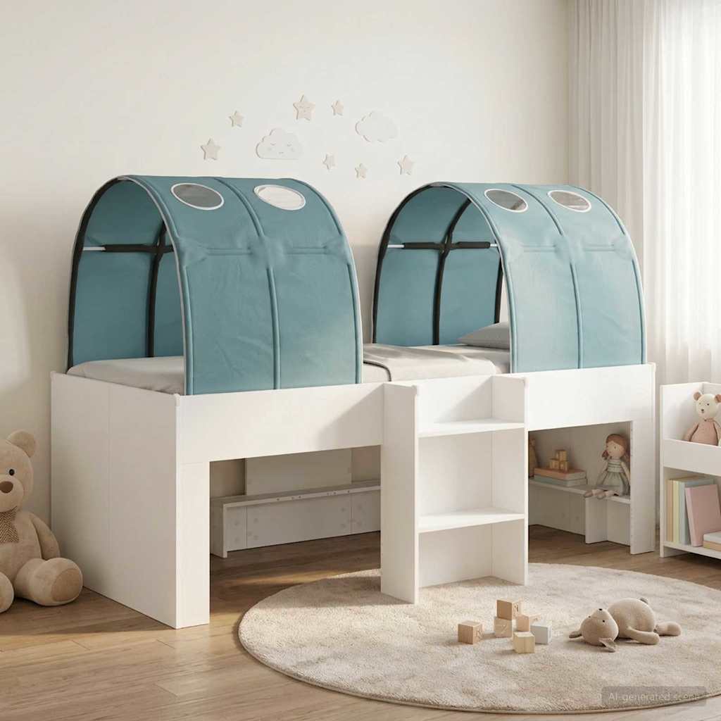 vidaXL Bed with Tunnel 3 pcs White and Light Blue Engineered Wood 1