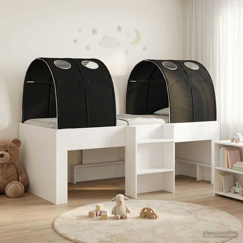 vidaXL Bed with Tunnel 3 pcs White and Black Engineered Wood 1
