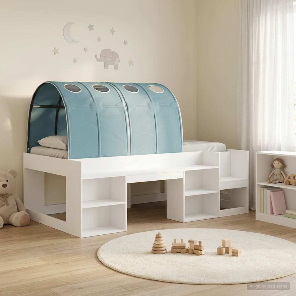 vidaXL Bed with Tunnel 3 pcs White and Light Blue Engineered Wood 1