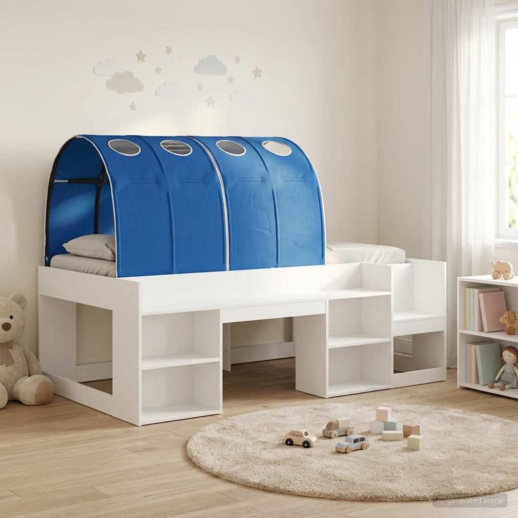 vidaXL Bed with Tunnel with Shelf 3 pcs White and Blue Engineered Wood 1