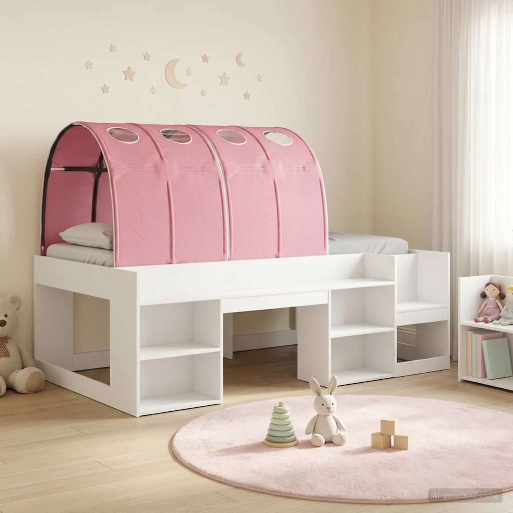 vidaXL Bed with Tunnel with Shelf 3 pcs White and Pink Engineered Wood 1