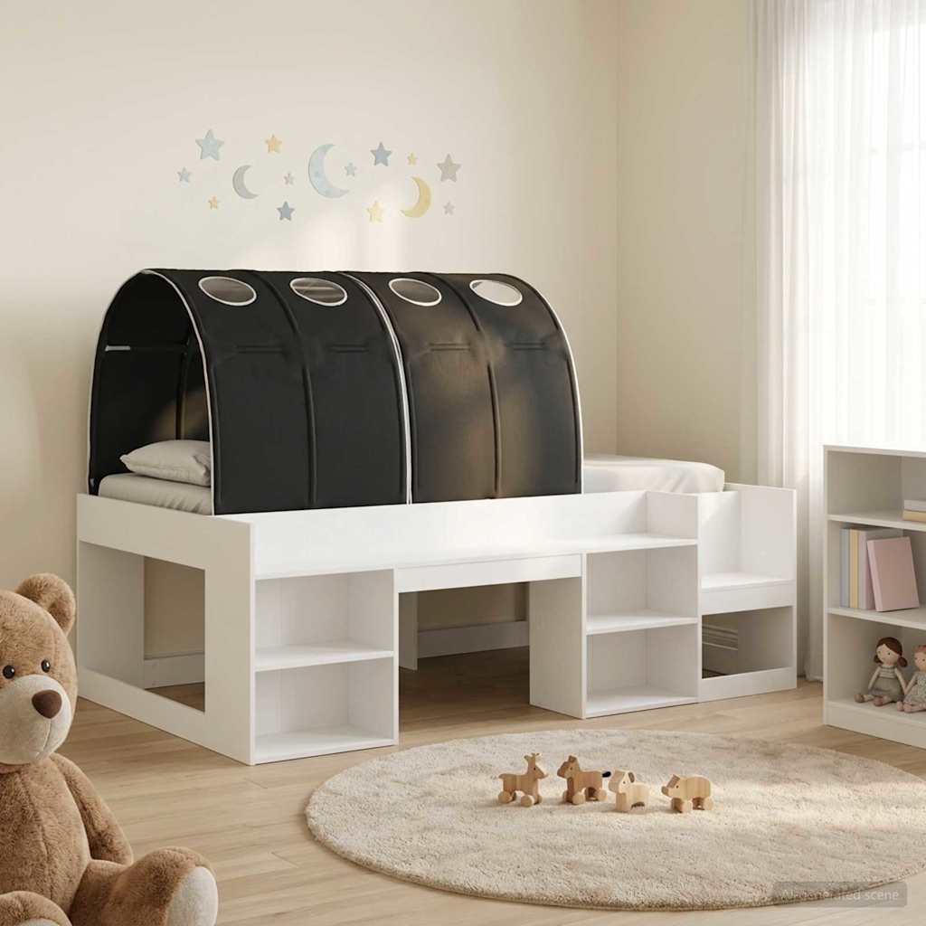 vidaXL Bed with Tunnel 3 pcs White and Black Engineered Wood 1