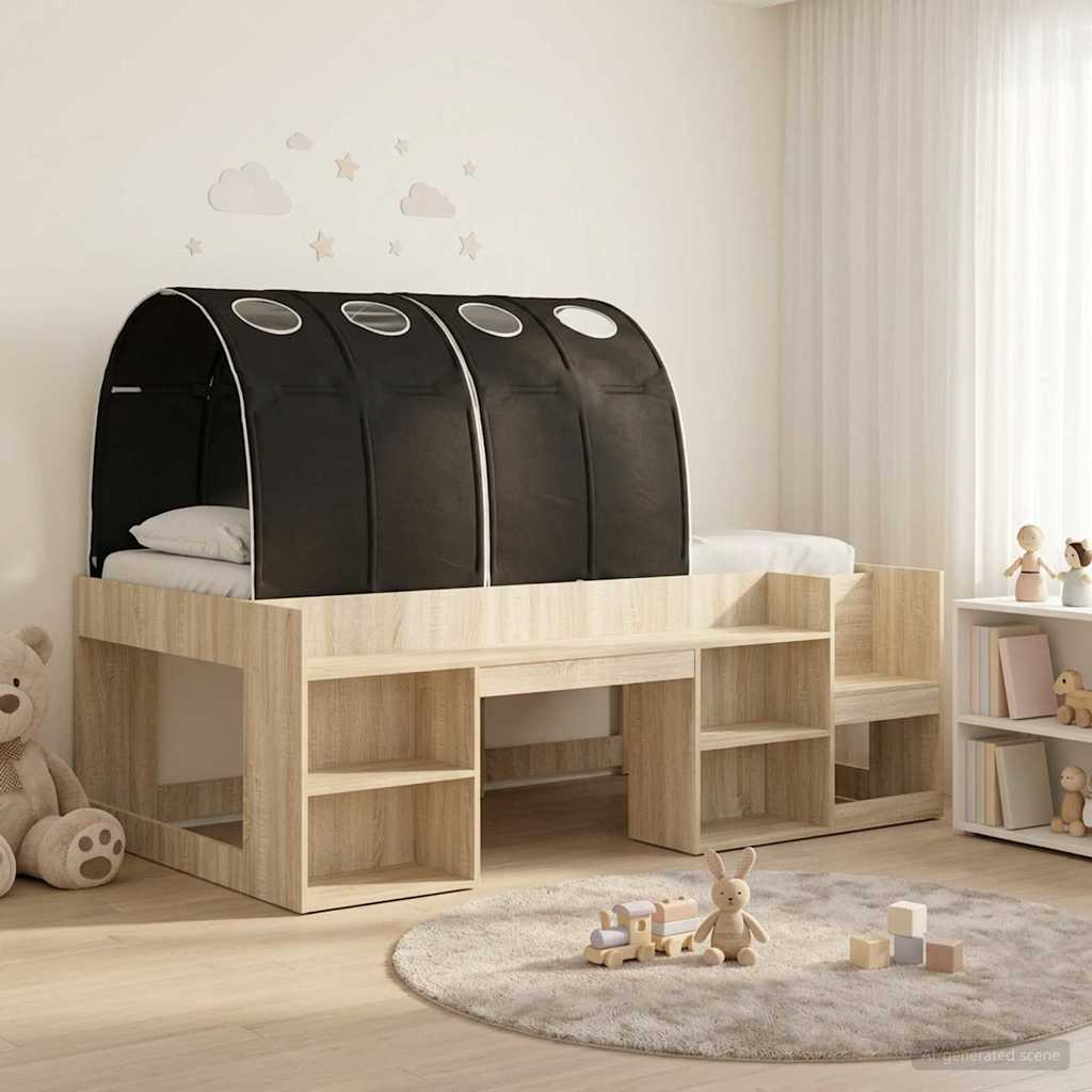 vidaXL Bed with Tunnel 3 pcs Sonoma Oak and Black Engineered Wood 1