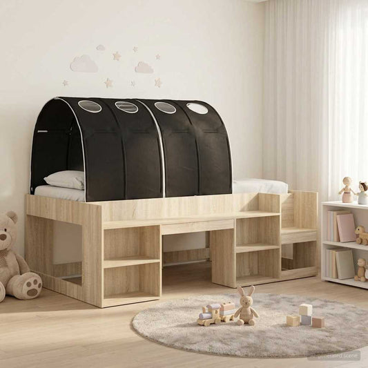 vidaXL Bed with Tunnel 3 pcs Sonoma Oak and Black Engineered Wood 1