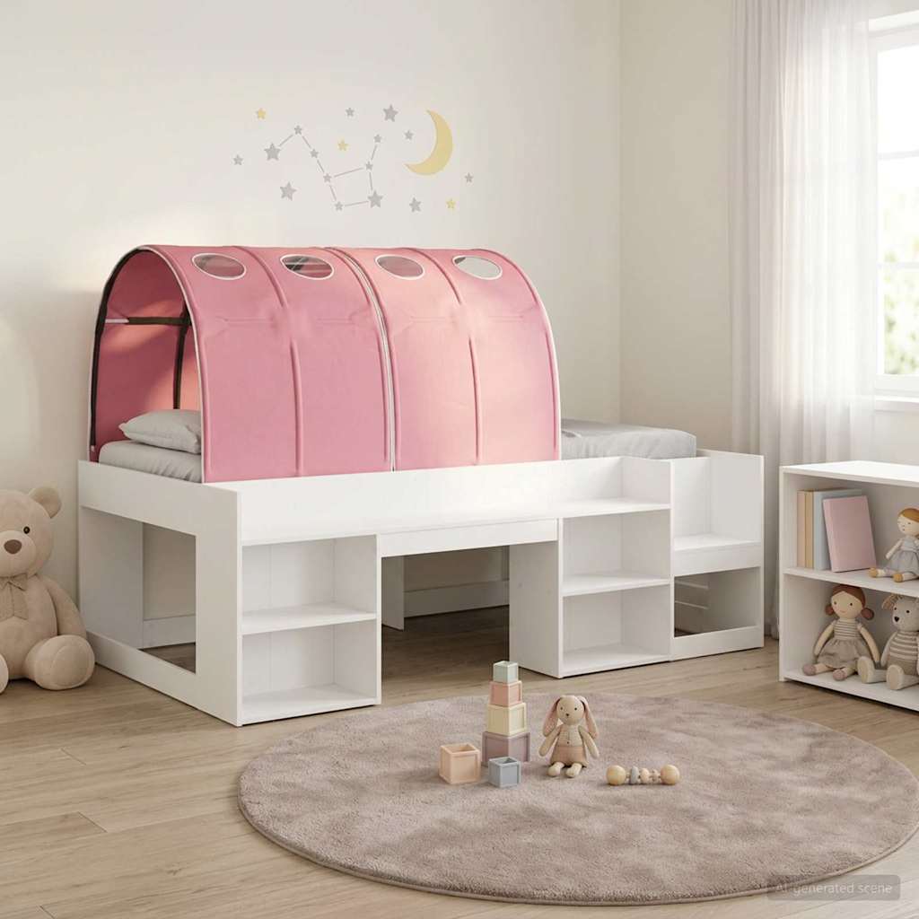 vidaXL Kids'High Bed Frame with Storage 3 pcs White and Pink 1