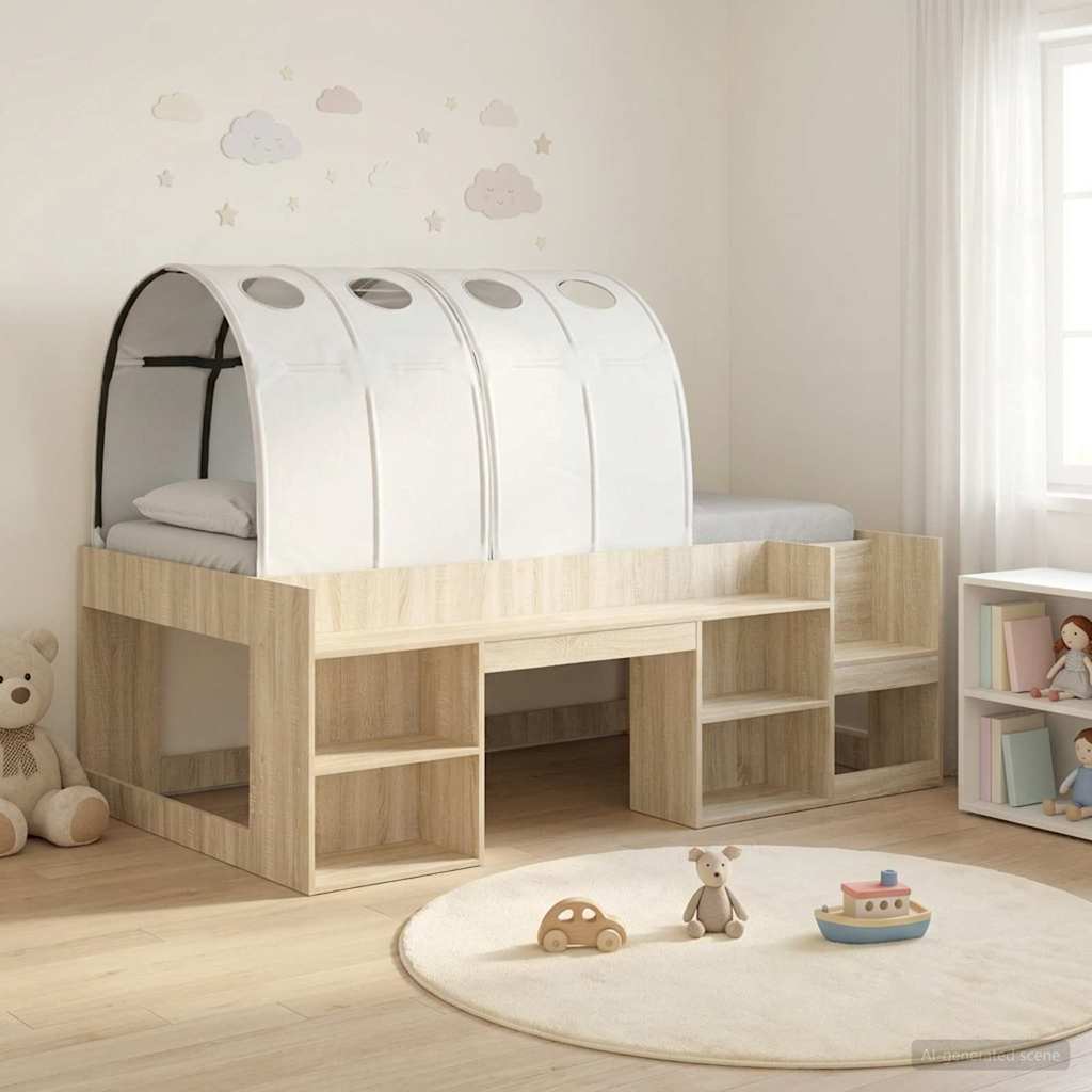 vidaXL Kids'High Bed Frame with Storage 3 pcs Sonoma Oak and white 1