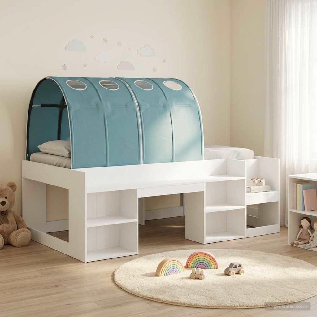 vidaXL Bed Frame with Tunnel with Shelf 3 pcs White and Light Blue 1