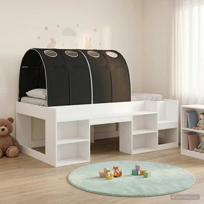 vidaXL Bed Frame with Tunnel 3 pcs White and Black Engineered Wood 1