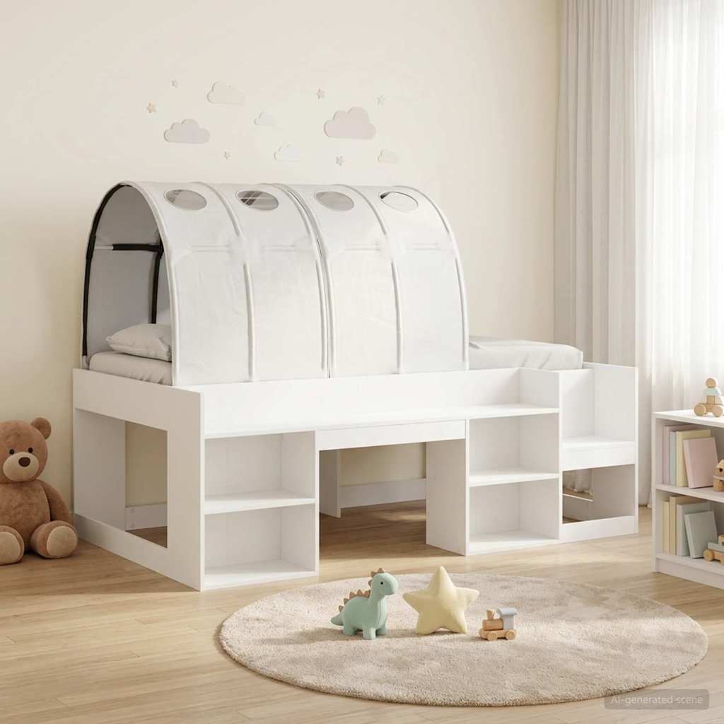 vidaXL Bed Frame with Tunnel with Shelf 3 pcs White Engineered Wood 1