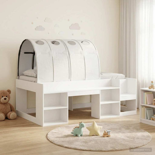 vidaXL Bed Frame with Tunnel with Shelf 3 pcs White Engineered Wood 1