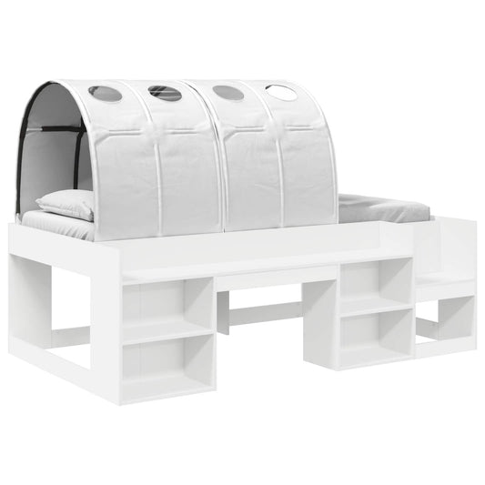 vidaXL Bed Frame with Tunnel with Shelf 3 pcs White Engineered Wood 2