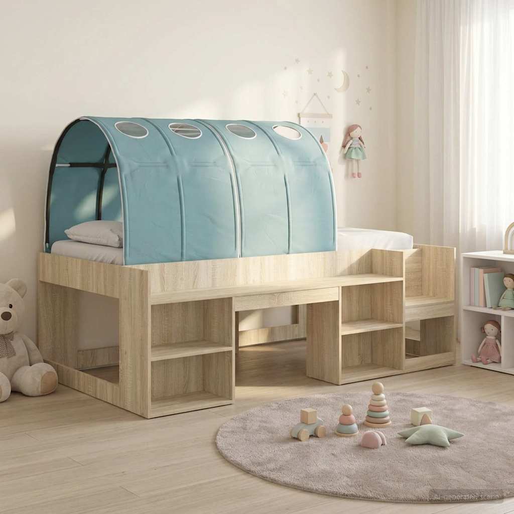vidaXL Bed Frame with Tunnel 3 pcs Sonoma Oak and Light Blue 1