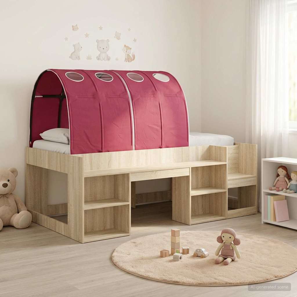 vidaXL Bed Frame with Tunnel 3 pcs Sonoma Oak and Red Engineered Wood 1
