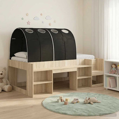 vidaXL Bed Frame with Tunnel with Shelf 3 pcs Sonoma Oak and Black 1