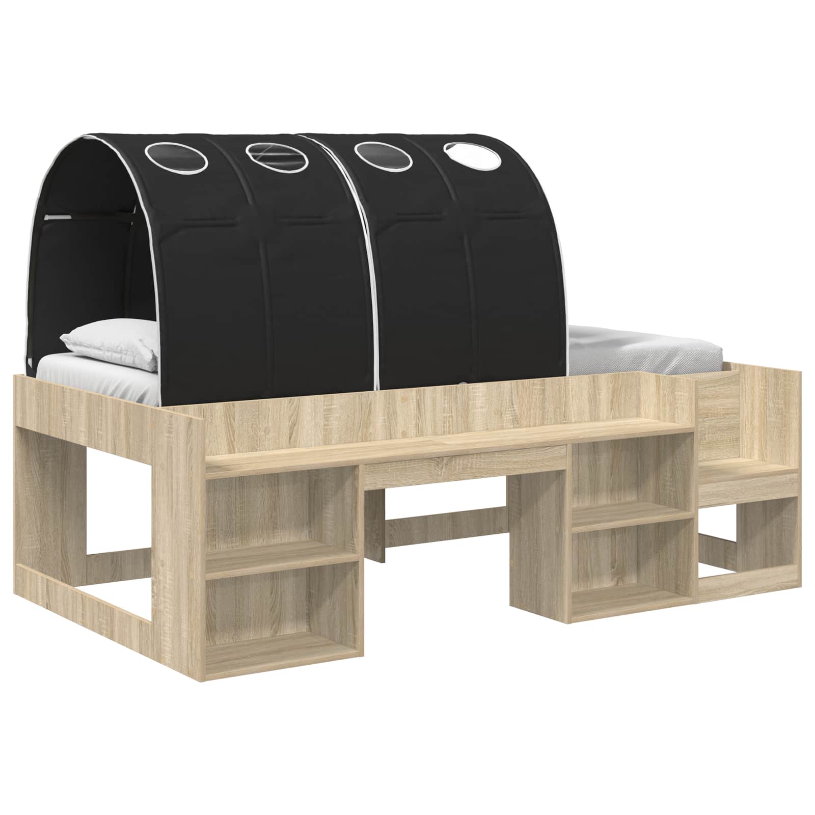 vidaXL Bed Frame with Tunnel with Shelf 3 pcs Sonoma Oak and Black 2