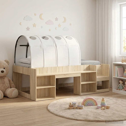 vidaXL Bed Frame with Tunnel with Shelf 3 pcs Sonoma Oak and White 1