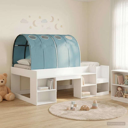 vidaXL Bed Frame with Tunnel with Shelf 3 pcs White and Light Blue 1