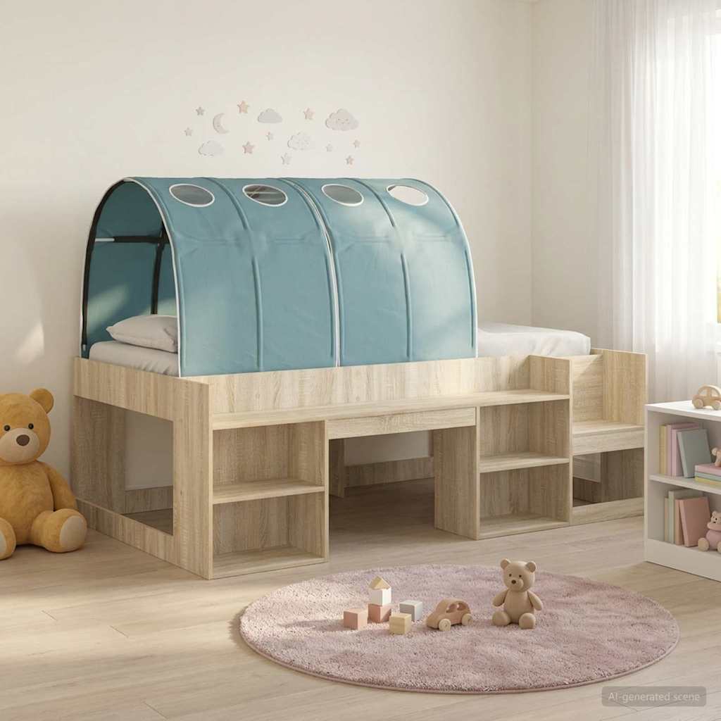 vidaXL Bed Frame with Tunnel 3 pcs Sonoma Oak and Light Blue 1