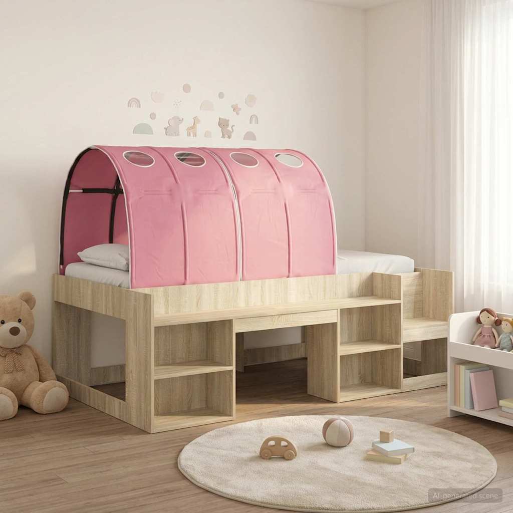 vidaXL Bed Frame with Tunnel 3 pcs Sonoma Oak and Pink Engineered Wood 1